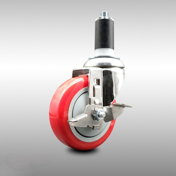 Service Caster 4 Inch 316SS Red Polyurethane Swivel 1-1/4 Inch Expanding Stem Caster Brake SCC-SS316EX20S414-PPUB-RED-TLB-114 - main